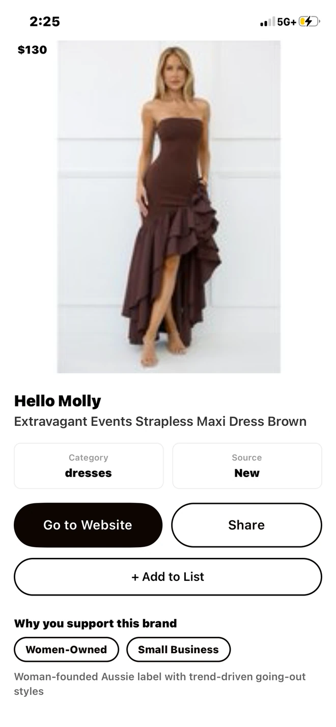 Why you support this brand — brand values shown on every item in the FYF app